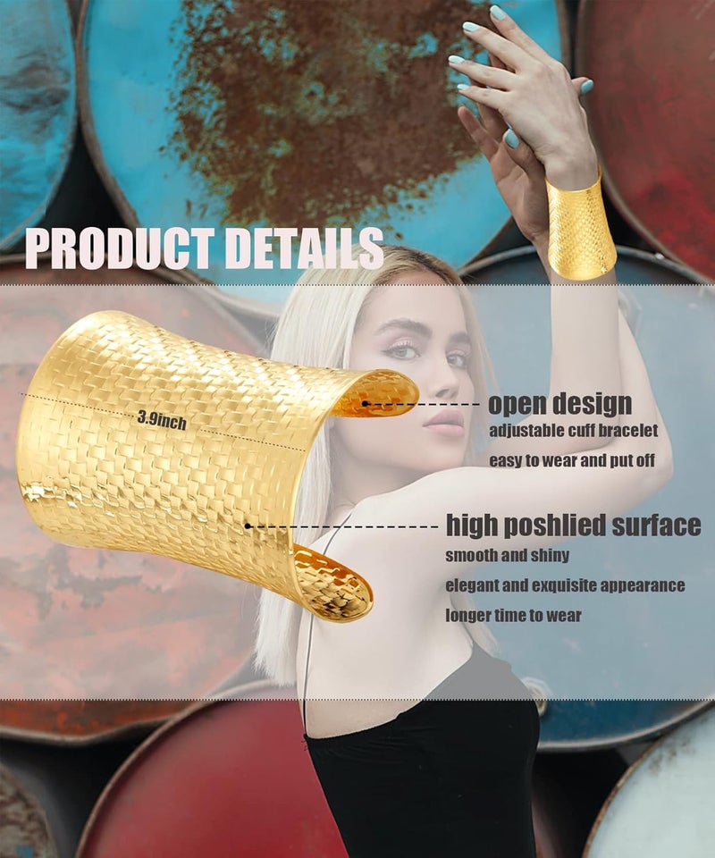 BOMAIL Store 2 Pcs Cuff Bangle Bracelet Set for Women Open Wide Wire Bracelets Gold Wrist Cuff Wrap Bracelet Adjustable - Image 3